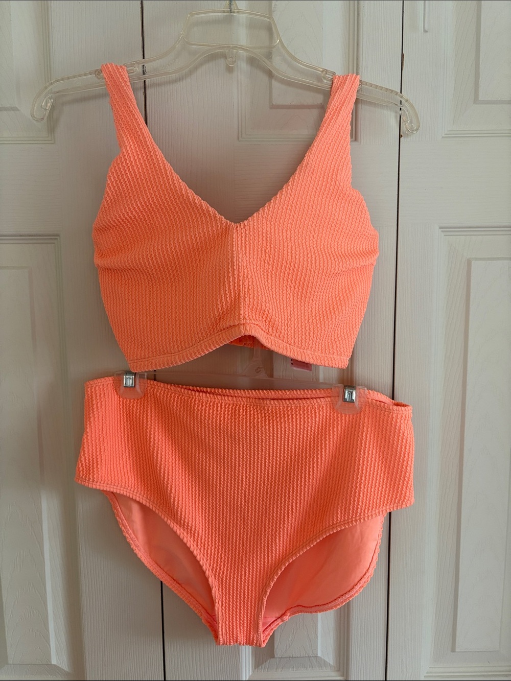 Bravissimo Cancun High-Waist Textured Bikini Set - Neon Coral 30J / XL